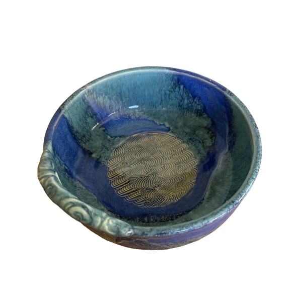 DECORATIVE ARTIST HAND-CRAFTED SIGNED CLAY POTTERY ARTS CRAFT OCEAN BLUE SWIRL - Picture 2 of 7